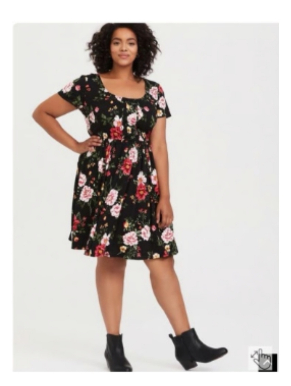 Torrid Black Pink Floral Mini Dress Short Sleeve Pleated Waist Torrid Sz 0 US L